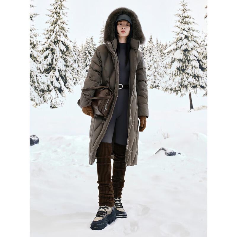 

Jiuzi Annakou Элегантная зимняя куртка с капюшоном и меховым воротником на утином пуху L