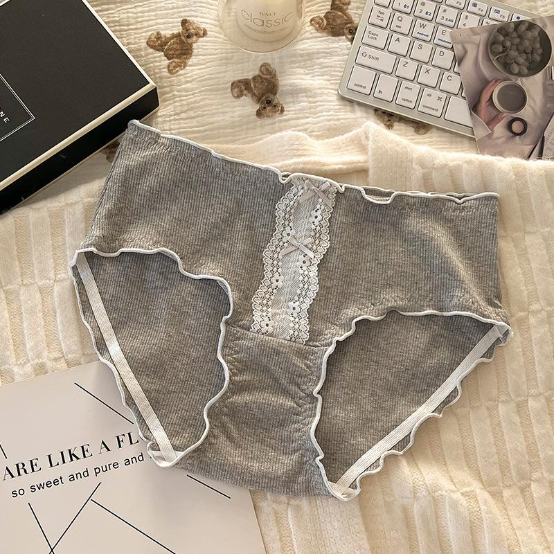 Plus Size Women's Bow-checked Wooden Ear Side Skin Friendly Cotton Crotch Waist Panties