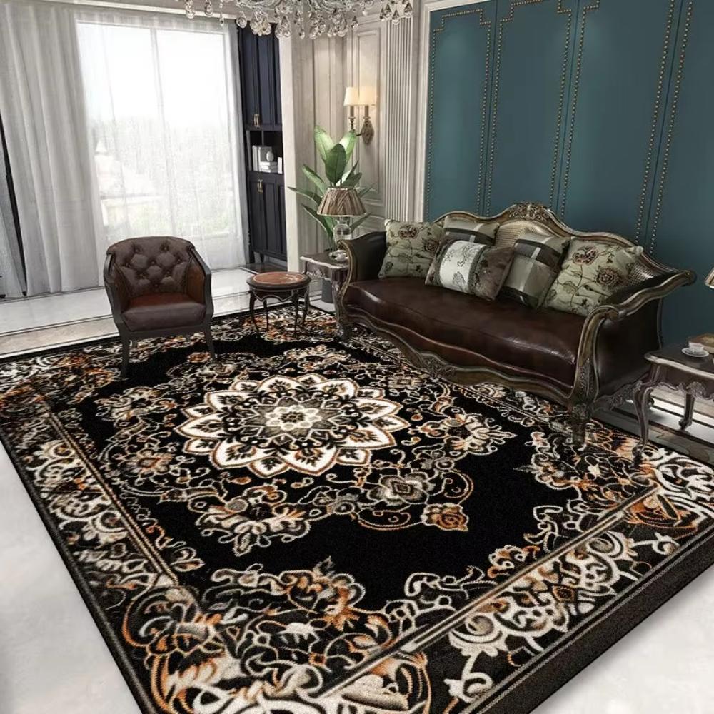 European Luxury Black Printing Rug Living Room Sofa Area Floor Mat Bedside Area Rug Balcony Kitchen Dinner Table Mat Welcome Rug