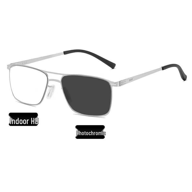 Men's Photochromic Metal Frame HD Anti-Blue Light Business Reading Glasses