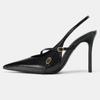 Women Black Pointed Toe High Heel Pumps Slingback Cross Strap Evening Party Shoes Comfortable Ankle Buckle Dress Shoes