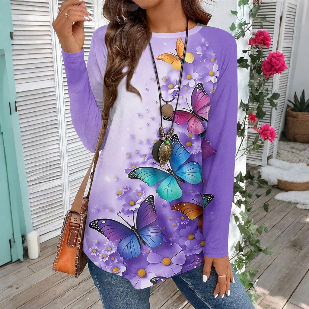 Women's Casual Plus SizeLong Sleeved Round Neck Vintage Ethnic Printing T-shirt Top Pullover