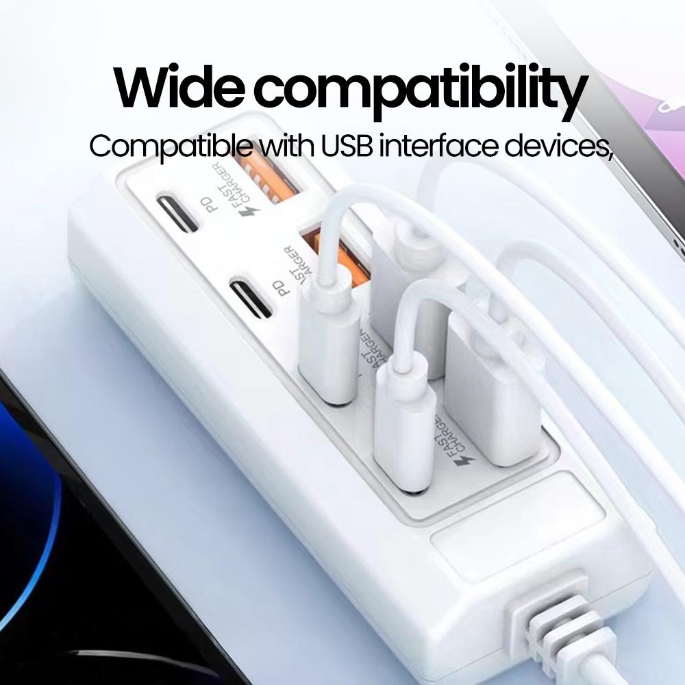 8-ports 25W USB C PD-laderstasjon Skjøteledning Elektrisk kontakt Hurtiglading Veggladeradapter For iPhone Xiaomi Samsung