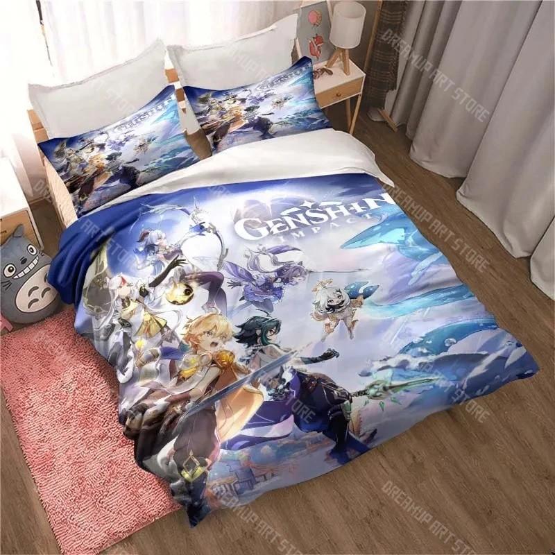 3D Genshin Impact Game Anime Quilt Cover Bed Quilt Cover Double King Bed Quilt Cover Home Textiles Boys Adults