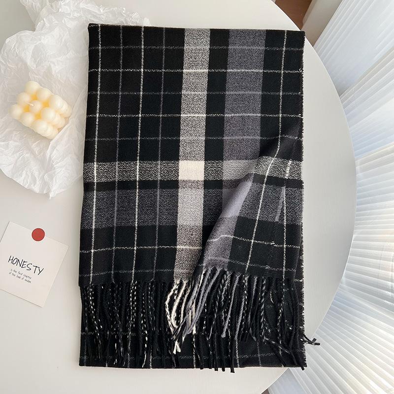 Women Winter Knitted Scarf Headscarf Ladies Men Casual Preppy Plaid Tassel Warm Scarve Mujer Male Foulard Wrap Shawl New Korean