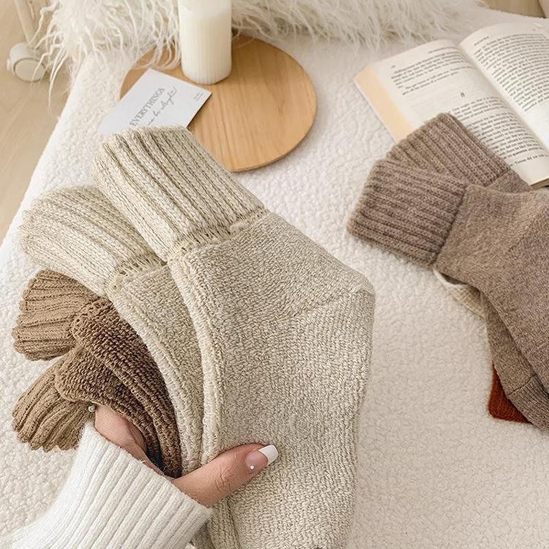 1 Par de Meias de Neve Para Mulheres Outono Inverno Meias Aconchegantes Espessas Quentes Meias de Chão Para Dormir Meias de Cor Sólida Femininas