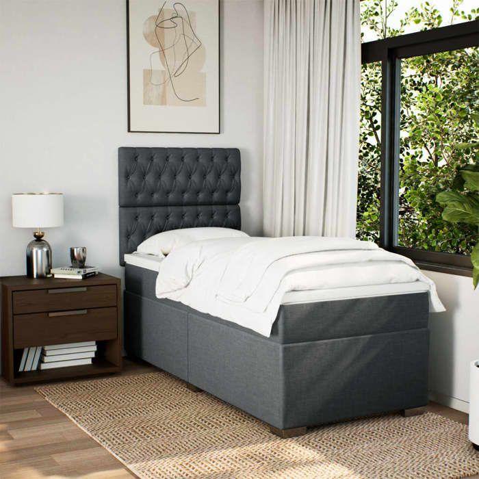 Maison Exclusive - Sommier à lattes de lit avec matelas Gris foncé 90x200 cm Tissu