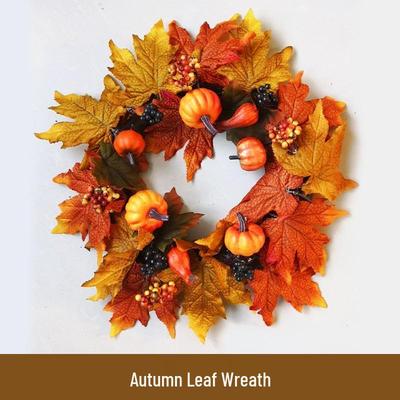 Creative Pumpkin Berry & Maple Leaf Rattan Wreath: Halloween Door Decoration