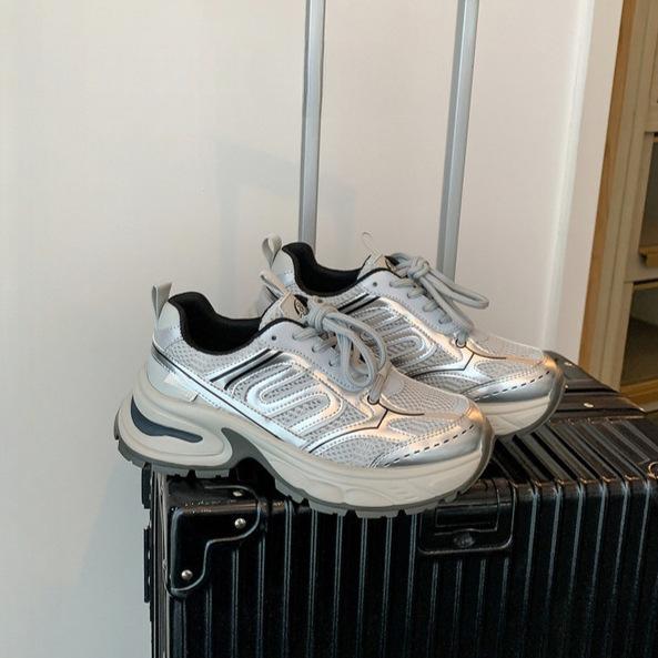 Wilderness late summer~ silver reflective strip color matching mesh platform dad shoes sneakers 2025 spring women's shoes new