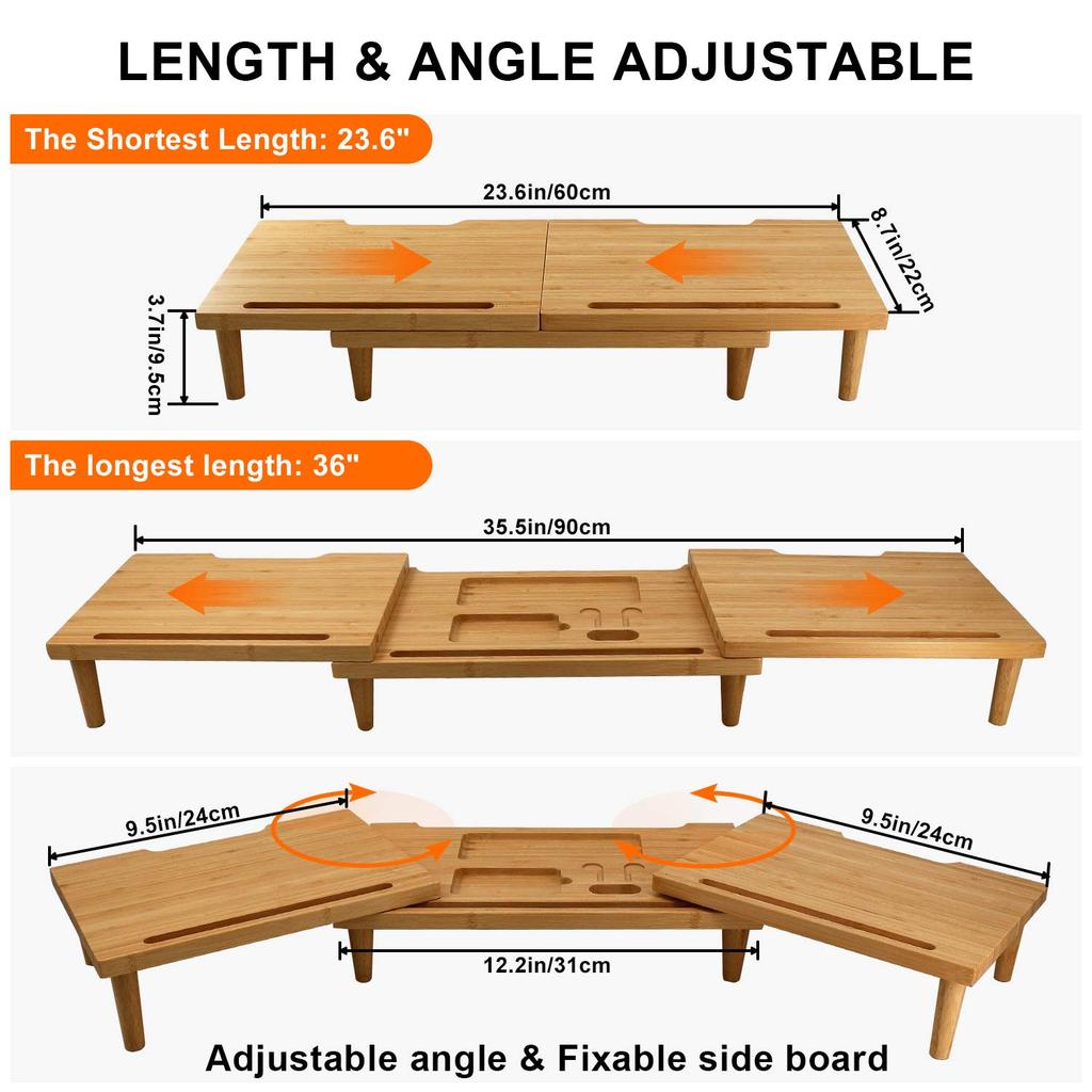 Suporte para Monitor Pezin & Hulin, Suporte para Computador, Suporte de Mesa, Suporta Dois Monitores, 9,5 cm de Altura, Largura e Ângulo Ajustáveis, Armazenamento de Mesa, Adequado p