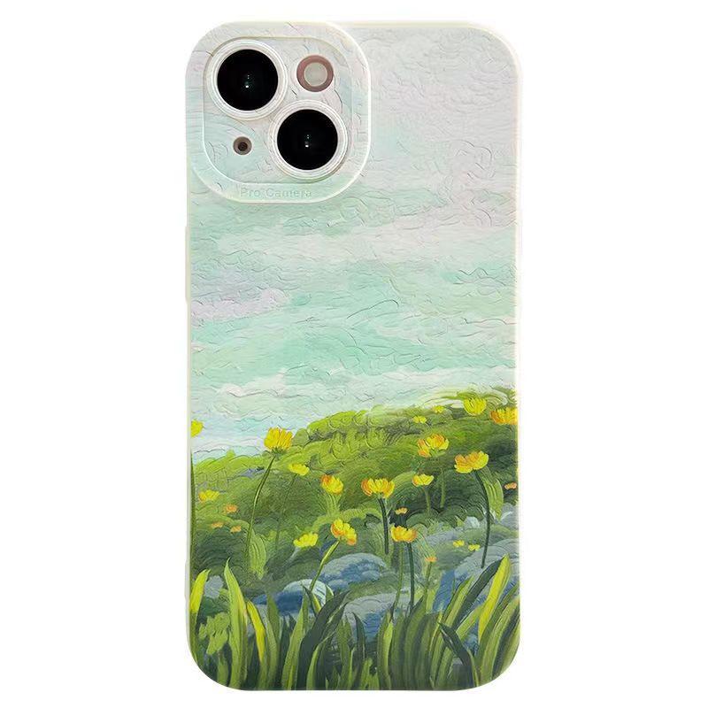 Applicable iPhone11promax Mobile Phone Case All-inclusive 11 Personality 11 Huawei Oppo Redmi Purple Oil Painting Flowers