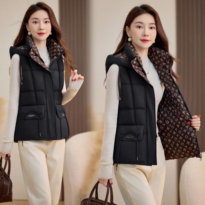 Autumn and winter new down cotton vest high sense women's hooded warm fashion thickened sleeveless cotton jacket