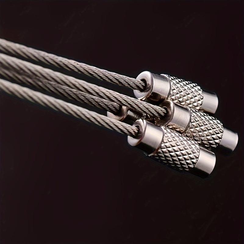 60Pcs Stainless Steels Wire Keychains Rings Circle Metal Keychains Label Rope Braided Steels Chain Heavy Luggage Label Rings