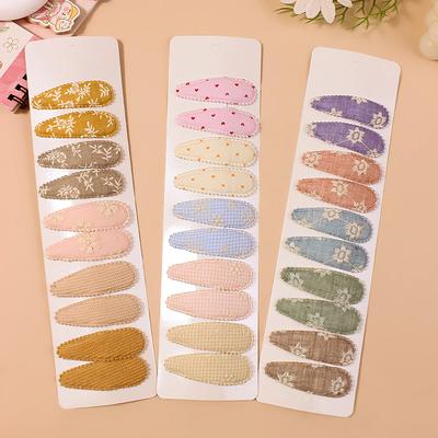 10 Stück/Set Neugeborenen-Print Baumwolllegierung Haarspangen mit Druckknopf Stoff karierte Haarspangen Mädchen Kinder Kopfschmuck Baby Haaraccessoires
