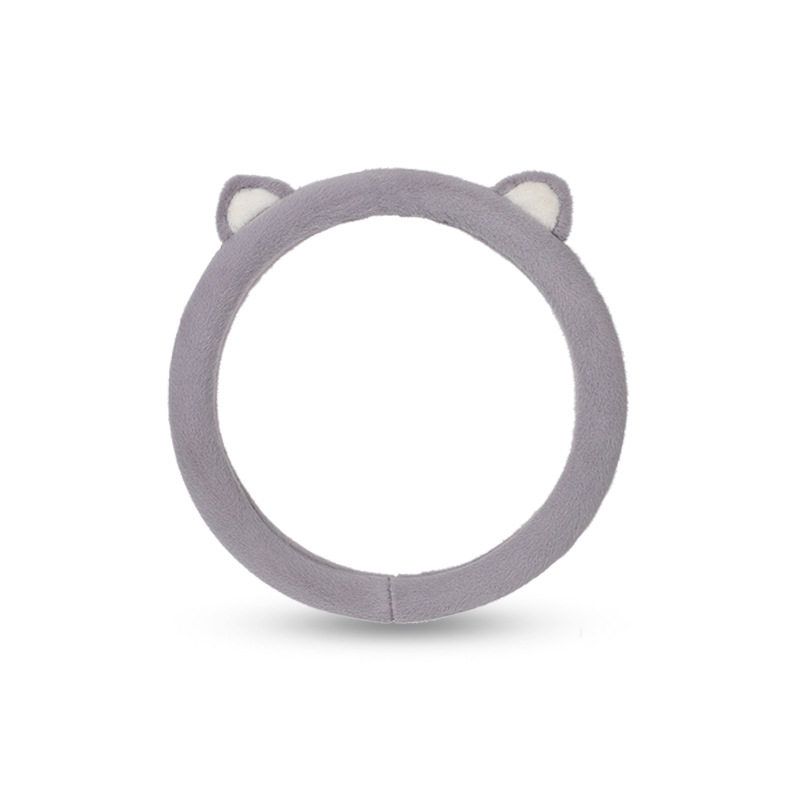 Car Steering Wheel Cover with Cute Cat Ears, Comfortable Winter Plush Cartoon Style for Women, D-Shaped Steering Wheel Cover