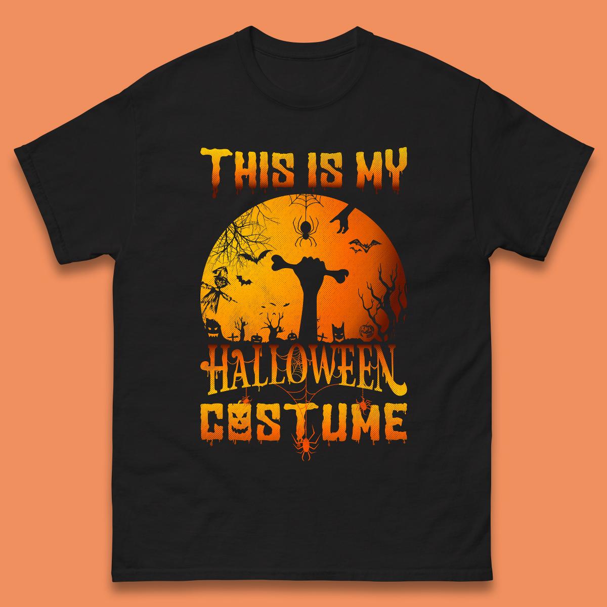 This Is My Halloween Costume Zombie Hand Rising Out Of A Graveyard & Holding Bone In Spooky Night Mens Tee Top L