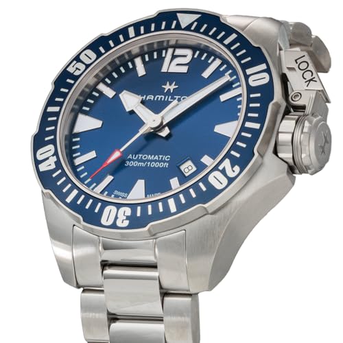 HAMILTON Men's Khaki Navy Watch (H77705145) Automatic, 30 ATM Water Resistant, Sapphire Crystal, Blue Dial, Stainless Steel