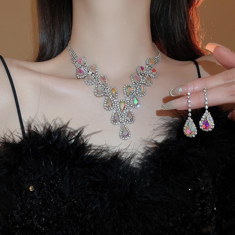 Elegant Full Diamond Tassel Necklace & Sweater Chain Set - Luxurious Cold Style Jewelry