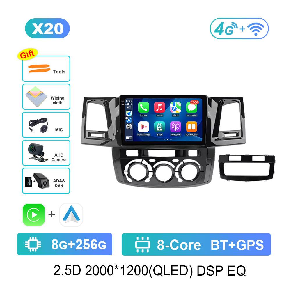 GPS Navigation Android 14 for Toyota Fortuner Hilux Revo Vivo 2007 - 2015 Car Video Multimedia Player Split Screen 4G Bluetooth