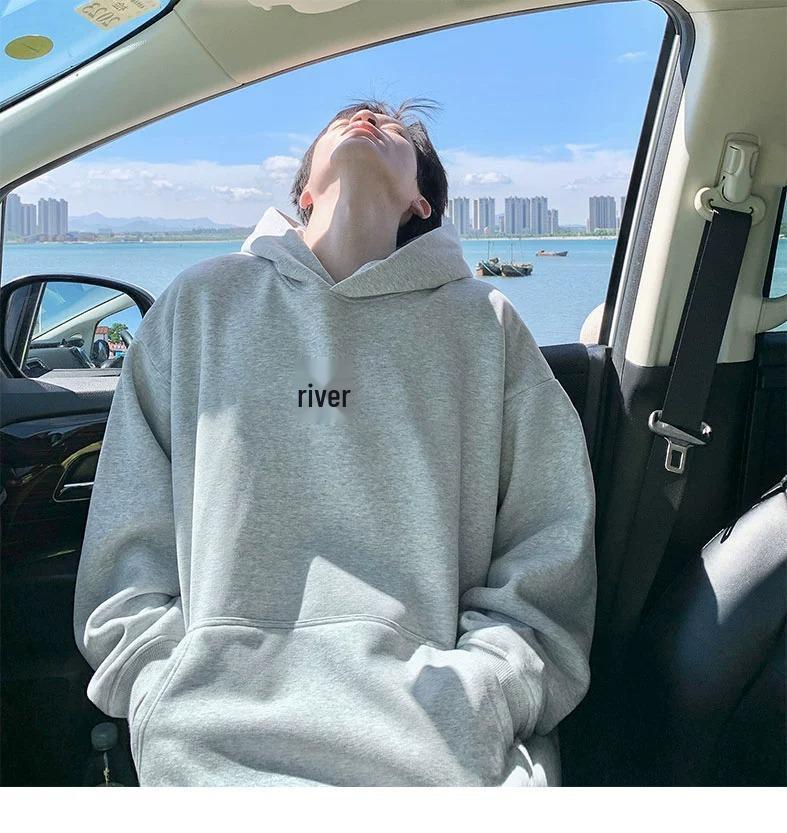 Men's American Style White Hoodie - Autumn/Winter 2025 New Arrival, Plus Velvet, Thickened, High Street Trendy, Heavyweight Pullover