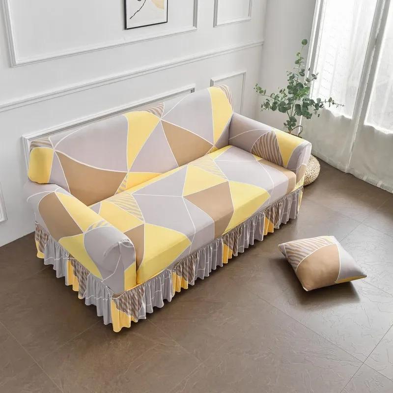 1 2 3 4 Seater Nordic Flowers Stretch Sofa Covers Elastic Spandex Sofas Skirt Cover for Living Room Universal Couch Slipcovers