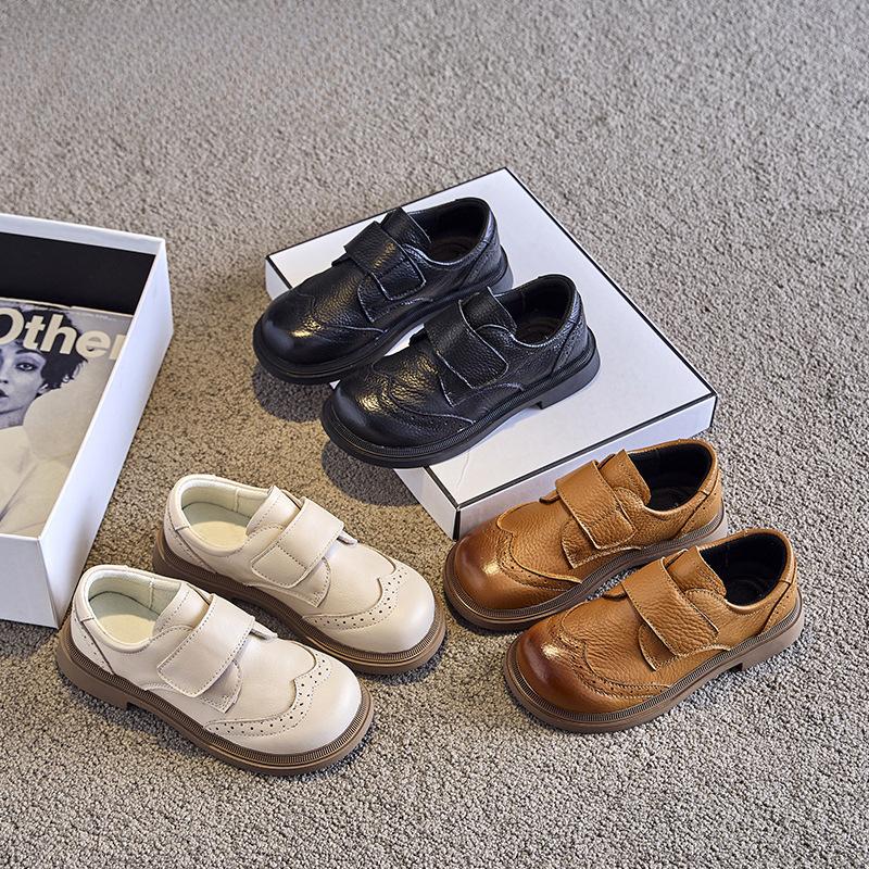 Retro Fashion Leather Children's Leather Shoes Soft Sole Boys Black British Style Performance Shoes