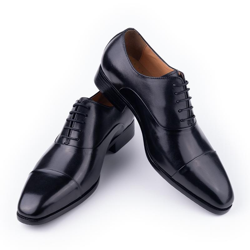 Fashion Successful Business Shoes Men Pure Leather Elegant High Grade Oxford Natural Handmade Formal Dress Office Party Suit Black Color