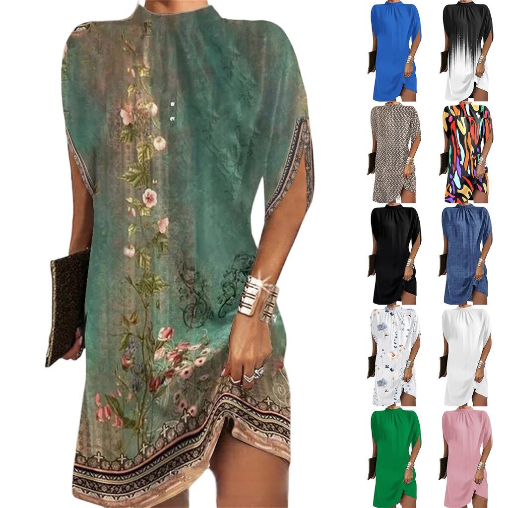 Women’s Loose Fit Batwing Sleeve Crew Neck Dress Soft Fabric Relaxed Silhouette Casual Style Above Knee Length Comfortable