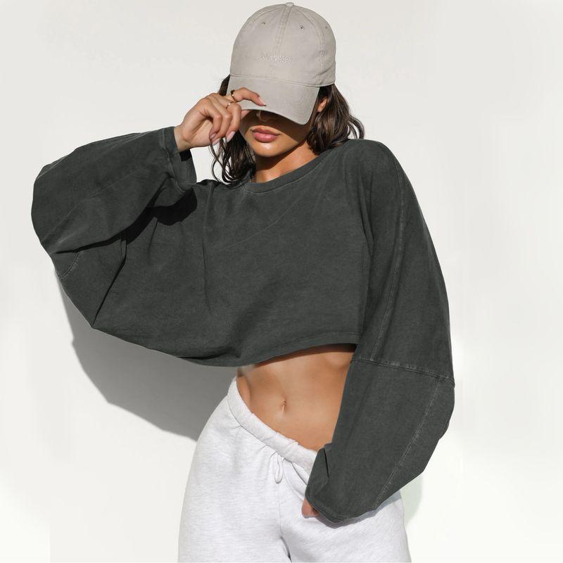 2025 Distressed Sports Sweatshirt Tide Brand Women's Clothing Long Sleeves Short Knitwear Pullover Tops Loose Slim Looking Midriff Outfit New
