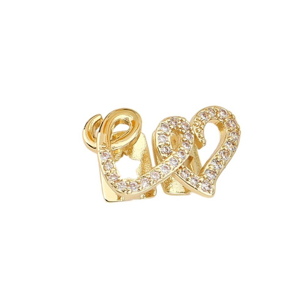 2Pcs Zircon Double Heart Teeth Caps Copper Hollow Love Tooth Grills for Women Men