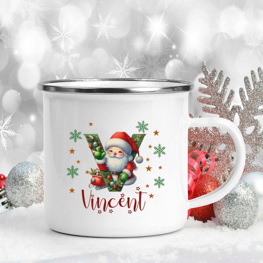 Personalisierte Weihnachten mit Namen Tasse Heiße Schokolade Schokoladen Tasse Getränke Saft Tasse Weihnachtsdekor weiße Emaille Tassen Weihnachten Geschenk