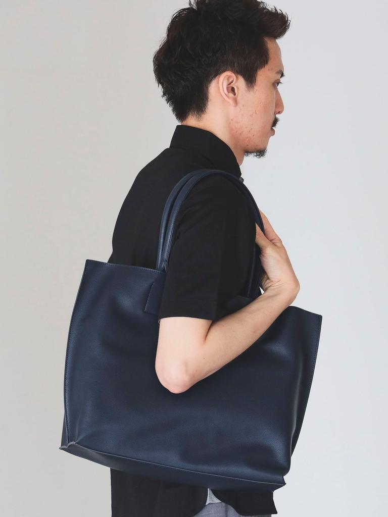 [Beams Heart] Canvas Bag Faux Leather Tote Bag Men's NAVY FREE