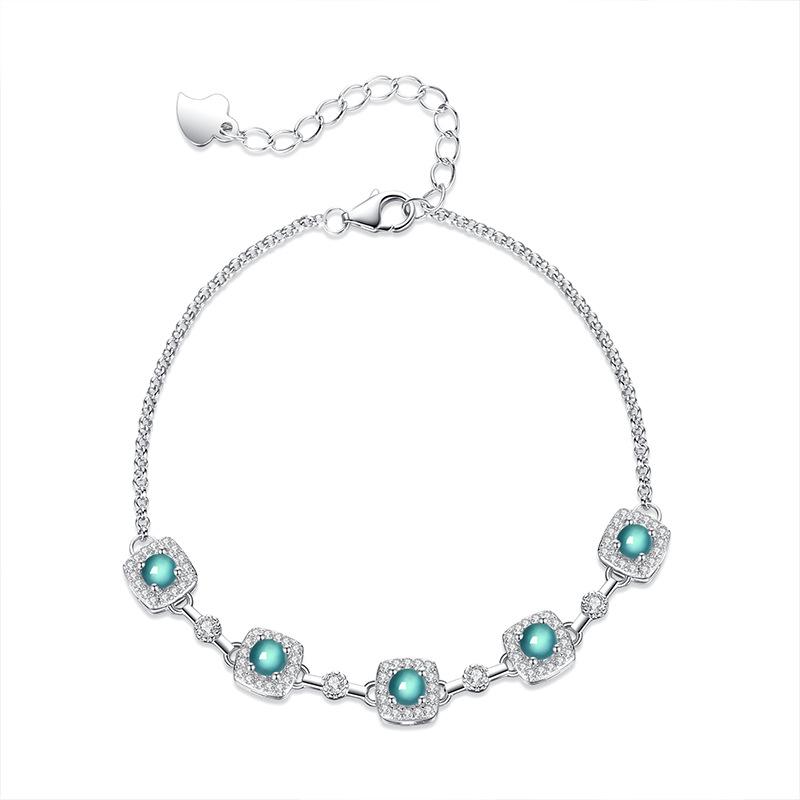 Natural A Jadeite Blue Water Egg Surface Princess Bracelet Inlaid with Ice Jade Women's S925 Sterling Silver Light Luxury Jewelry Fashion Gift