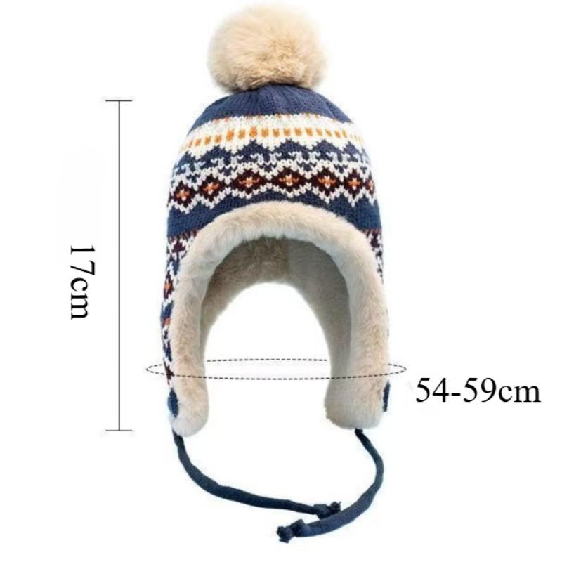Winter Jacquard Women's Vintage Ethnic-Style Thickened Warmth-Retaining Cold-Protection Ear-Covering Hat Lei Feng Knit Hat