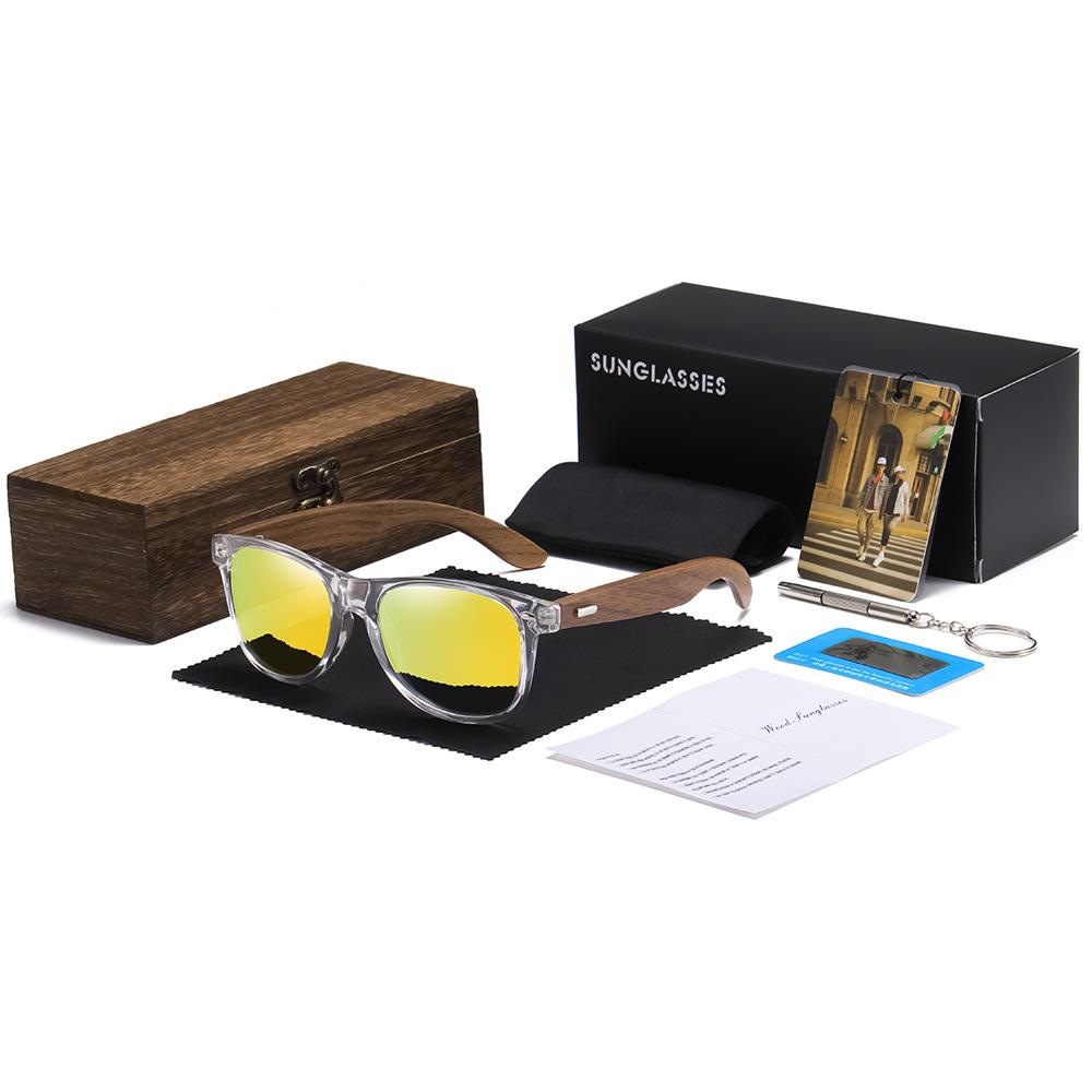 XUEDIAO Transparent PC Frame With Wood Tmeple Sun Glasses Polarized for Men Women Fashion Handmade Sunglasses
