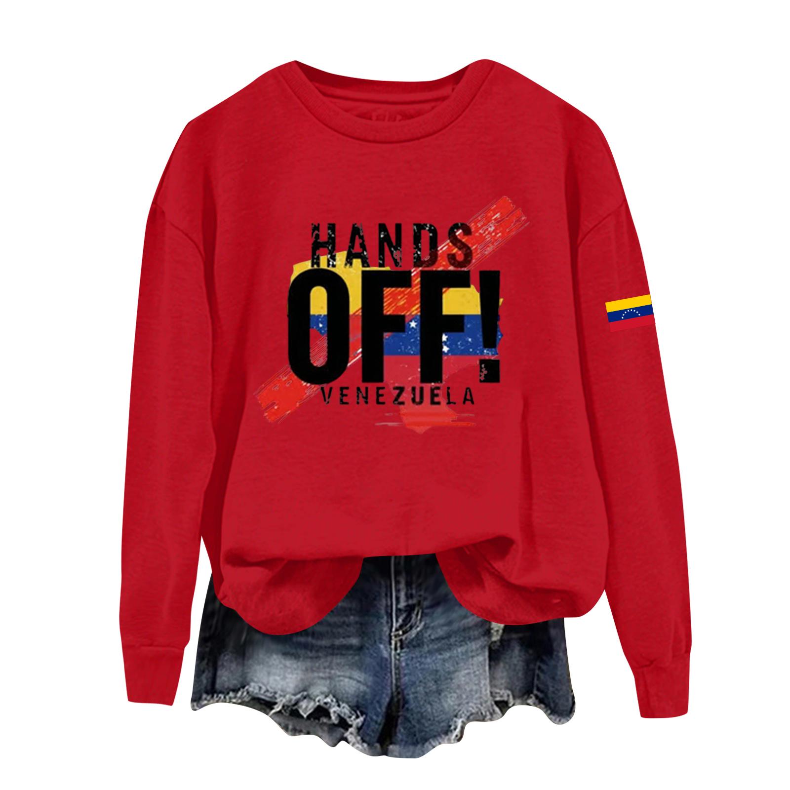 

Ladies Printed Casual Long Sleeved Round Neck Sports Hoodie Top XL червоний