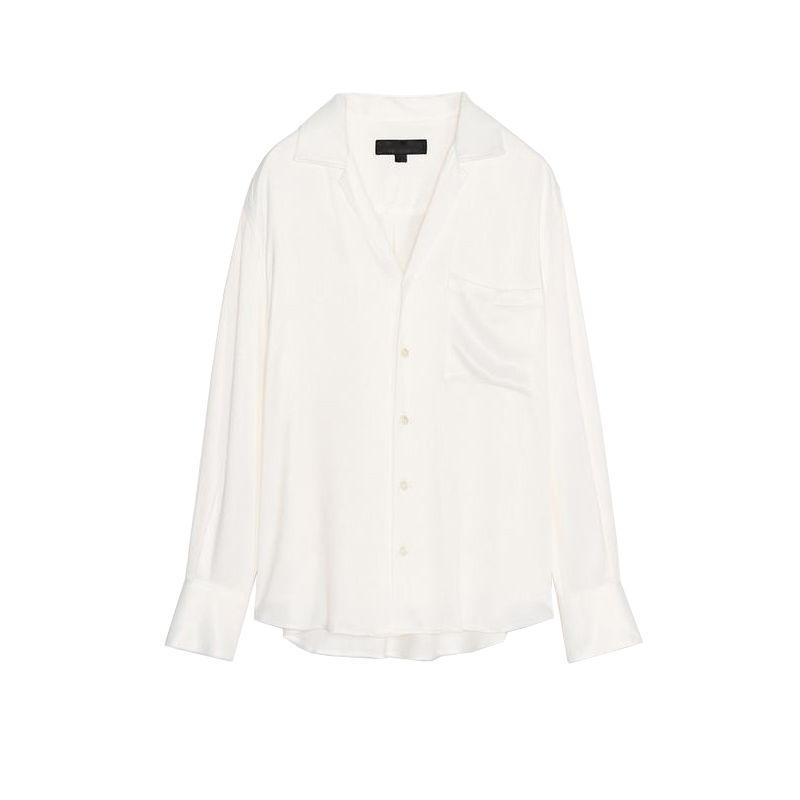 

Spring and Summer New Women s Clothing Single-Breasted Viscose Blended Lapel Long Sleeves Pocket Decoration Loose Shirt 2360213 Ground White L