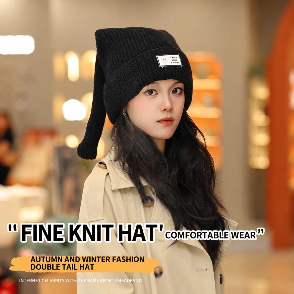 Windproof Women's Beanie Cap Long Rabbit Ears Women Knit Beanie Cute Ribbed Knit Cap Autumn Winter