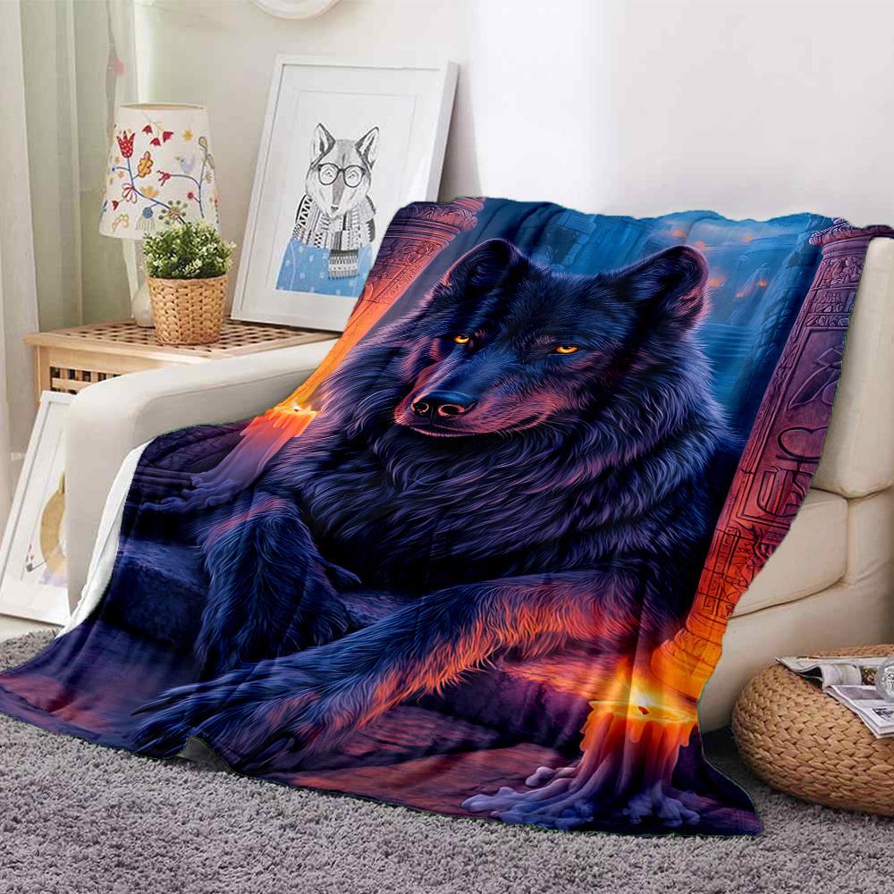 1pc Mystical Wolf Blanket, Lightweight Flannel Fleece with Digital Printing, Soft Warm for Sofa, Travel, Camping, Office, Couch, Chair, and Bed, All-S