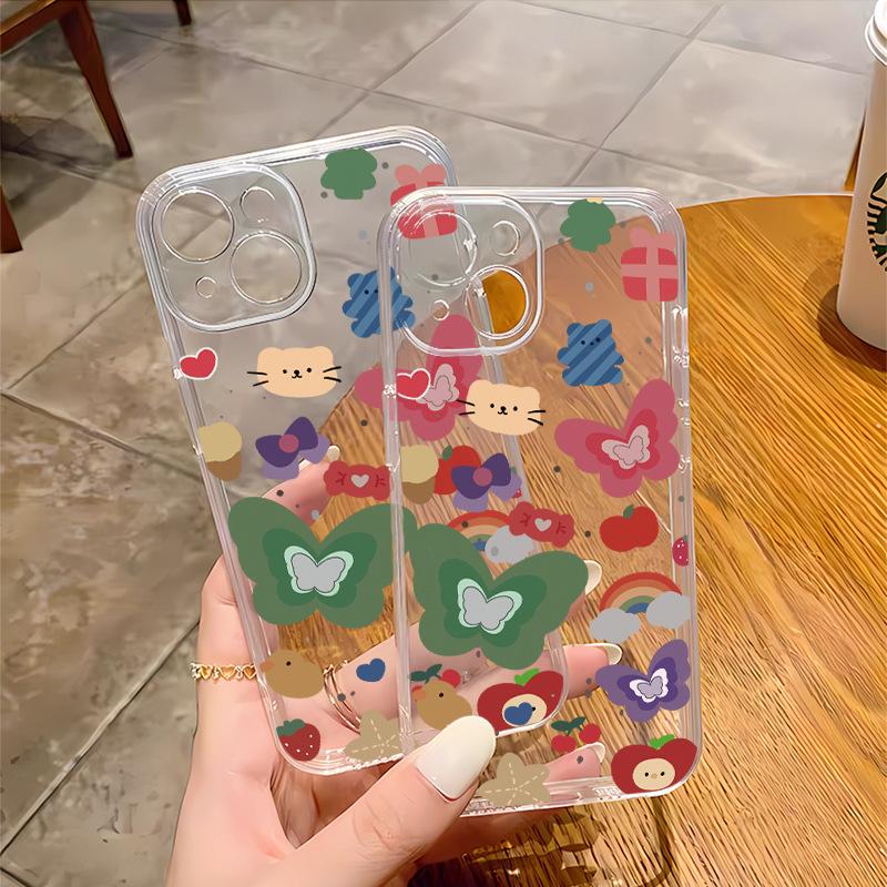 Painted Illustration Butterfly Rainbow Suitable for Apple 16promax Mobile Phone Case 17 Fine Hole All-inclusive Iphone12 Transparent