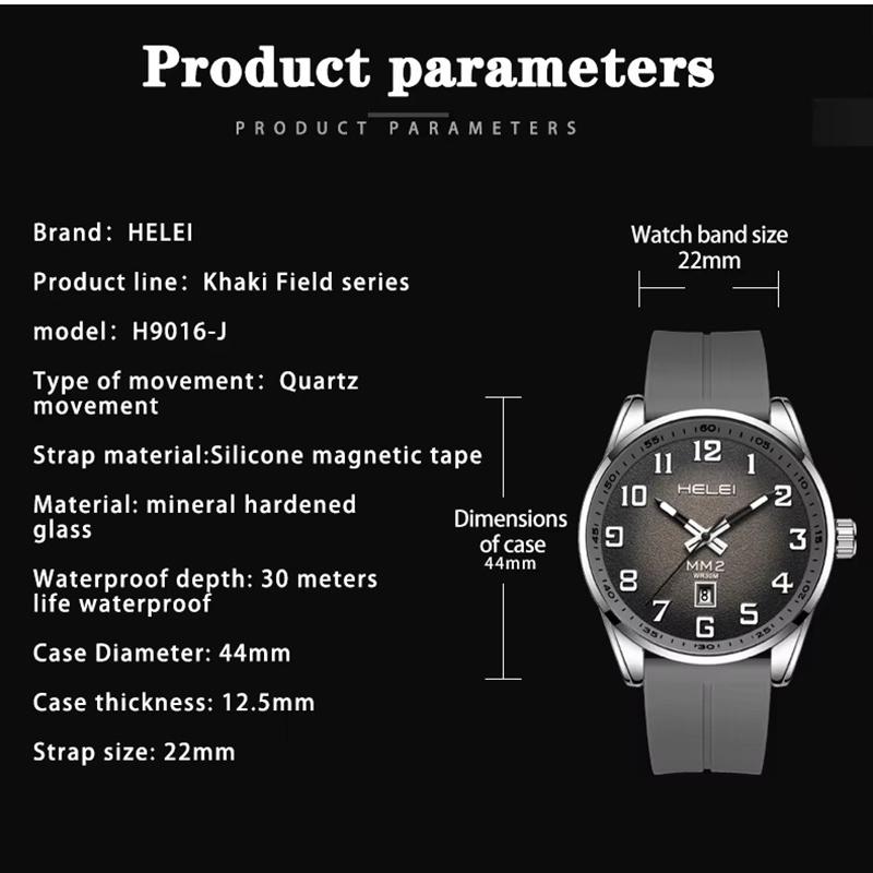 Mens Quartz Watch Large Dial Magnetic Silicone Strap, Luminous Hands Date, 30M Daily Waterproof Wrist Watches