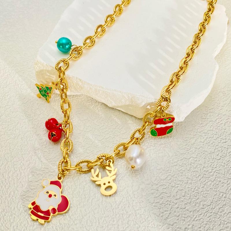 Popular Stainless Steel Christmas Jewelry Set: Sleigh & Reindeer Pendant Necklace, Bracelet, and Earrings