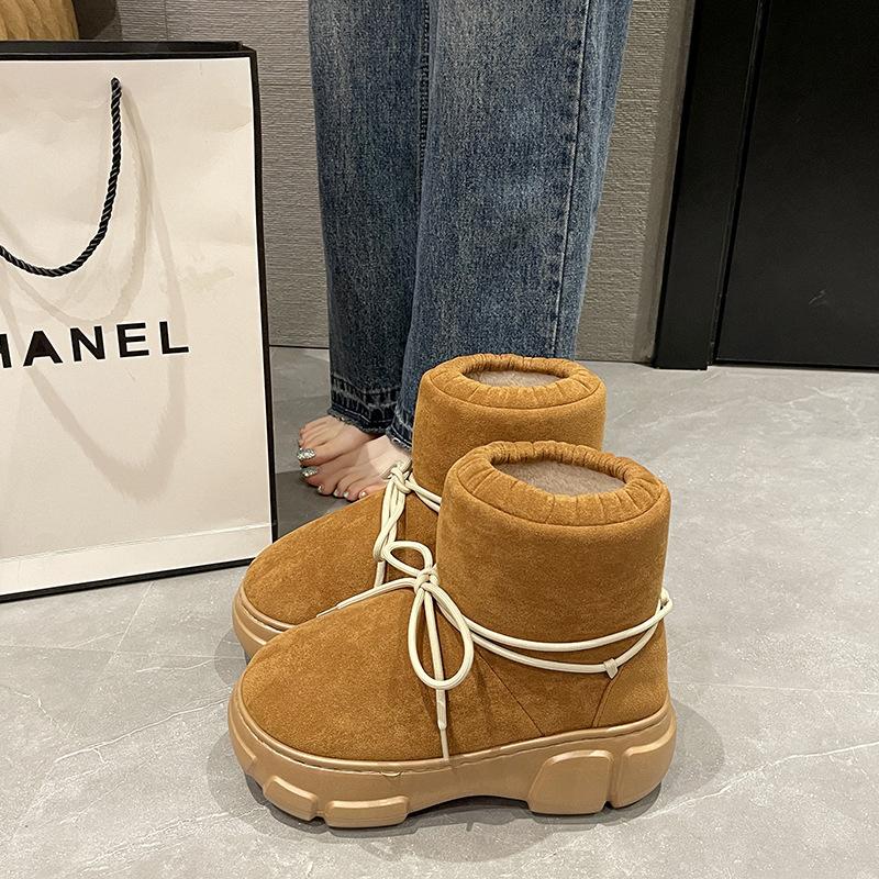 Fashion Women Thickened Plush Fur Warm Thick Bottom Snow Cotton Boots Women Outdoor Solid Color Winter Plush Warm Fluffy Platform Shoes