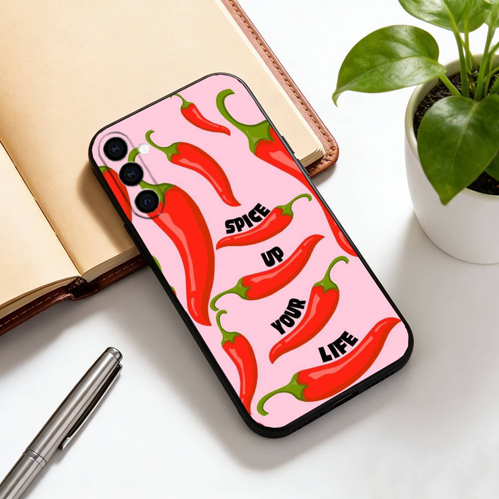 Chili pepper illustration Phone Case For Samsung Galaxy A73,A72,A71,A70,A53,A52,A51,Soft Silicone Black Cover