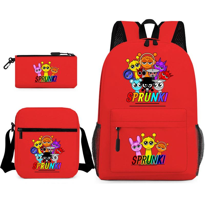 New Rhythm Box Student School Bag Three-piece Set, Casual Backpack Crossbody Bag Pencil Bag