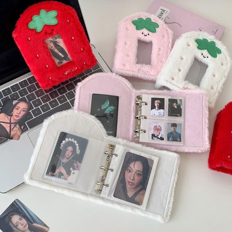 Cartoon Strawberry Photo Album for 3 Inch Kpop Anime Card Plush Kawaii Card Binder Photocard Sleeves Girls Collection Book 2026
