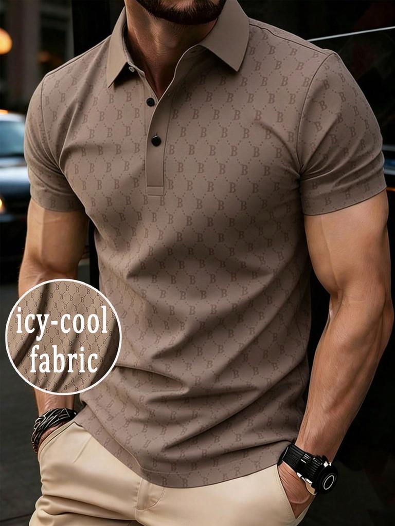 Stylish monogram polo shirt with icy-cool fabric, ideal for daily wear and casual occasions.