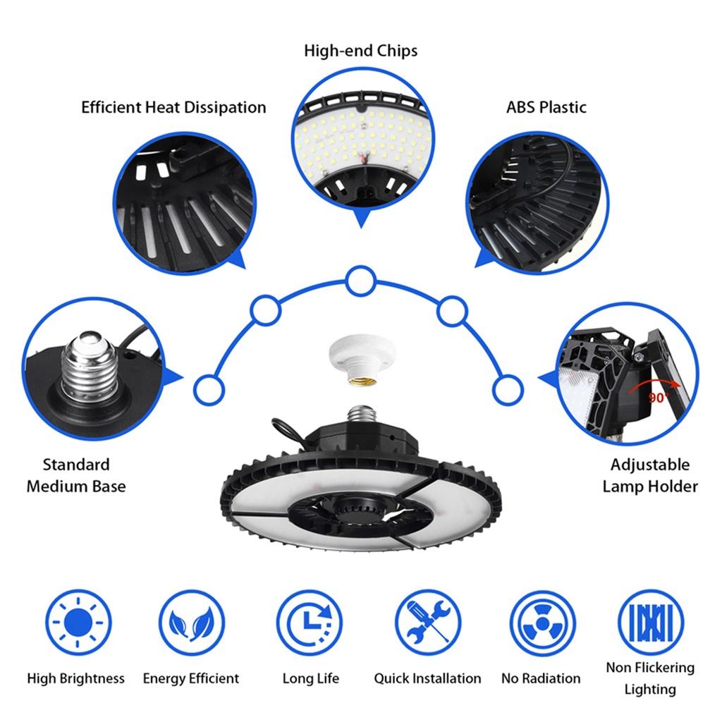 300W/200W 13500LM 315LED Pliable UFO LED High Bay Lights Lumière LED de Garage Éclairage Industriel Entrepôt Lampes LED High Bay