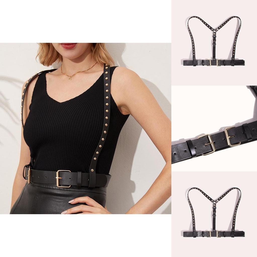 Leatherlike Black Womens Fashion Waist Belt With Adjustable Pin Closure For Spring Outfits