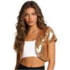 Women Sequin Cropped Jacket Glitter Waistcoat Cardigan Style Shiny Outerwear Stage Performance Costume Top